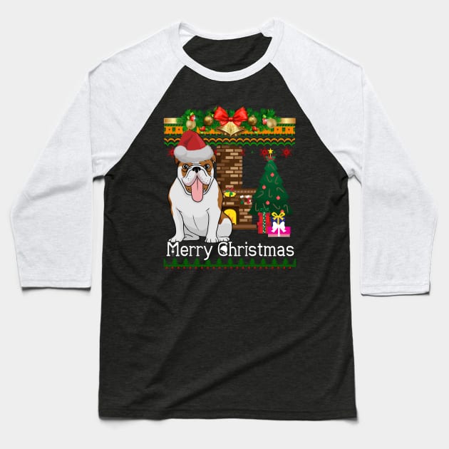 Ugly Christmas Sweater BULLDOG TShirt Funny Dog Baseball T-Shirt by LaurieAndrew